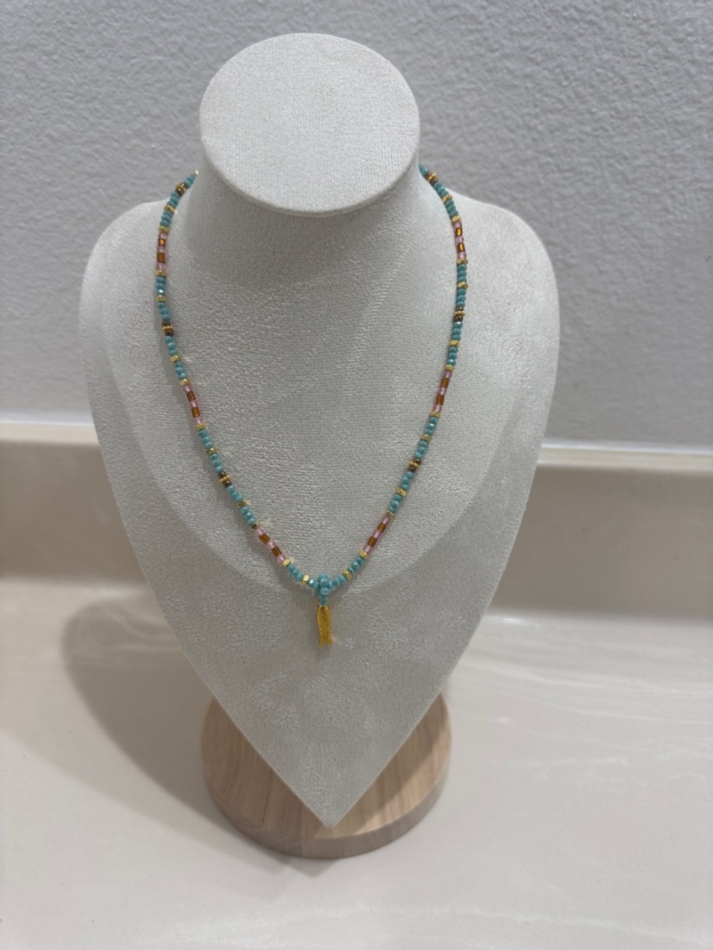 Turquoise and Gold Beaded Necklace with Tassel